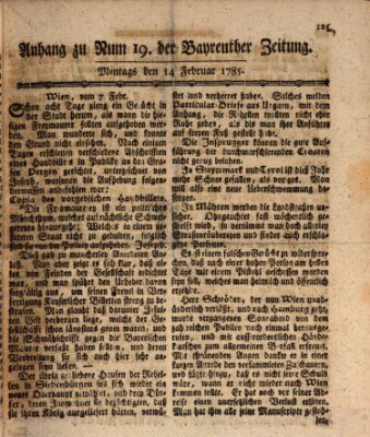 Bayreuther Zeitung Montag 14. Februar 1785