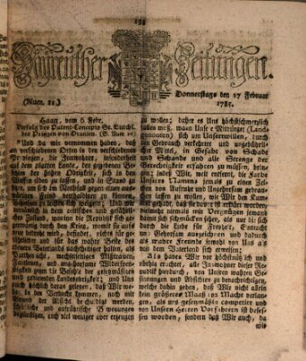 Bayreuther Zeitung Donnerstag 17. Februar 1785