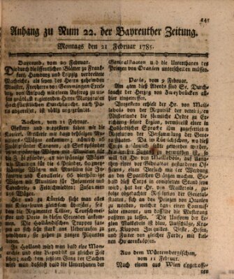 Bayreuther Zeitung Montag 21. Februar 1785