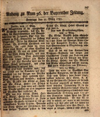 Bayreuther Zeitung Freitag 25. März 1785