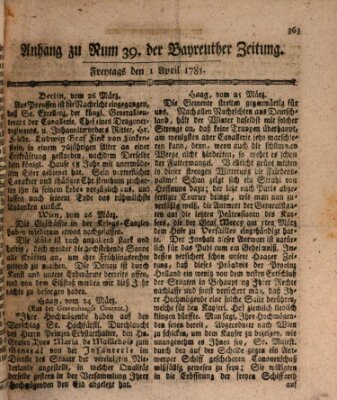 Bayreuther Zeitung Freitag 1. April 1785