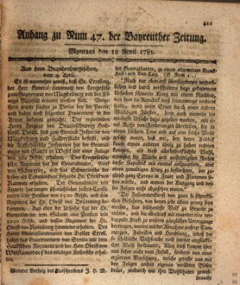 Bayreuther Zeitung Montag 18. April 1785