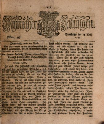 Bayreuther Zeitung Dienstag 19. April 1785