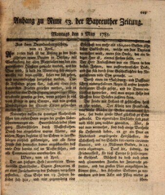 Bayreuther Zeitung Montag 2. Mai 1785