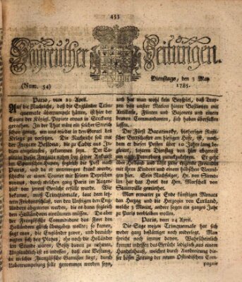 Bayreuther Zeitung Dienstag 3. Mai 1785