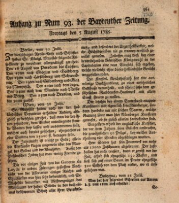 Bayreuther Zeitung Freitag 5. August 1785