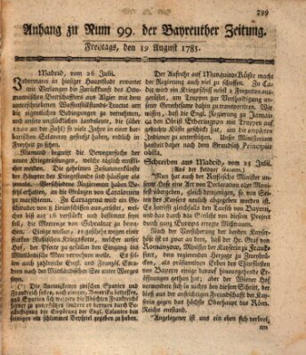 Bayreuther Zeitung Freitag 19. August 1785