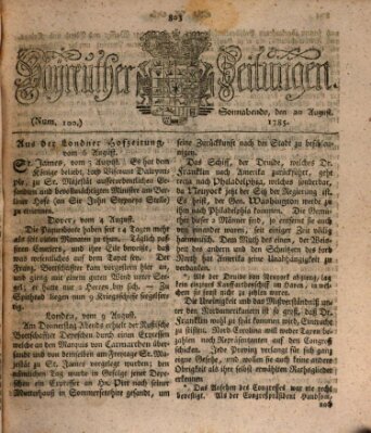 Bayreuther Zeitung Samstag 20. August 1785