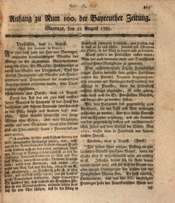 Bayreuther Zeitung Montag 22. August 1785