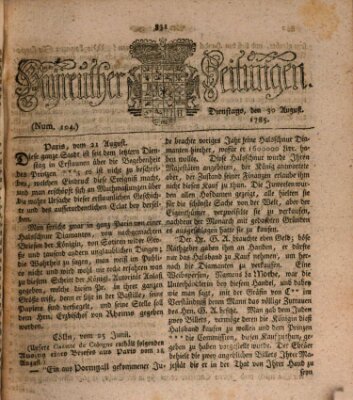 Bayreuther Zeitung Dienstag 30. August 1785