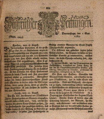 Bayreuther Zeitung Donnerstag 1. September 1785