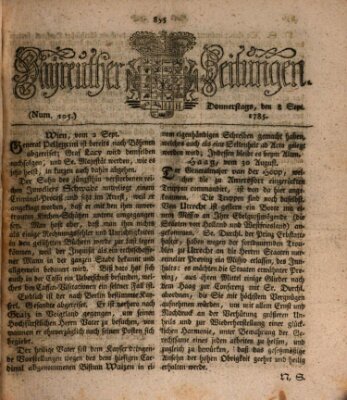 Bayreuther Zeitung Donnerstag 8. September 1785