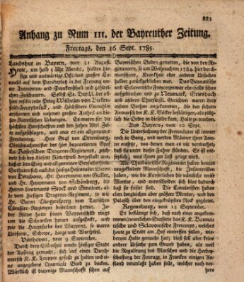 Bayreuther Zeitung Freitag 16. September 1785