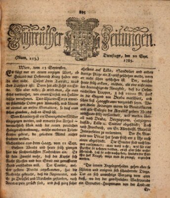 Bayreuther Zeitung Dienstag 20. September 1785