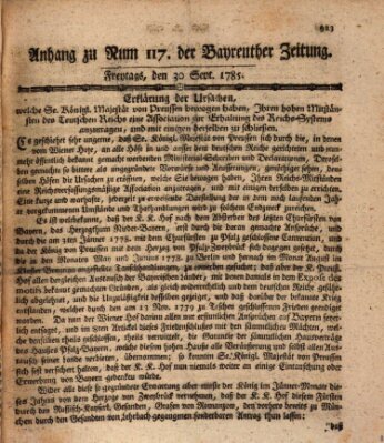 Bayreuther Zeitung Freitag 30. September 1785