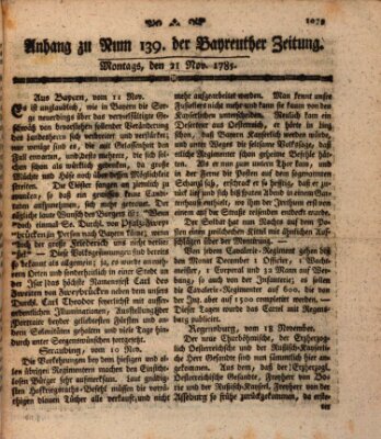 Bayreuther Zeitung Montag 21. November 1785