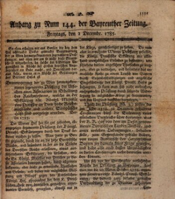 Bayreuther Zeitung Freitag 2. Dezember 1785