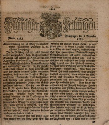 Bayreuther Zeitung Dienstag 6. Dezember 1785