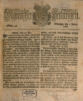 Bayreuther Zeitung Montag 2. Januar 1786