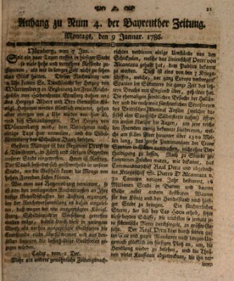 Bayreuther Zeitung Montag 9. Januar 1786