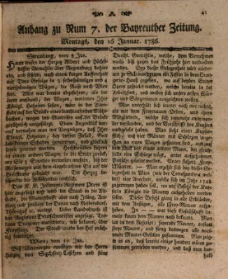 Bayreuther Zeitung Montag 16. Januar 1786