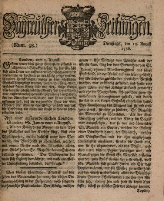 Bayreuther Zeitung Dienstag 15. August 1786