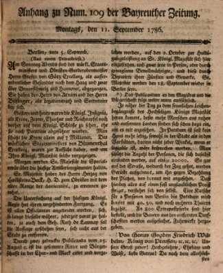 Bayreuther Zeitung Montag 11. September 1786