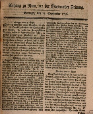 Bayreuther Zeitung Montag 18. September 1786