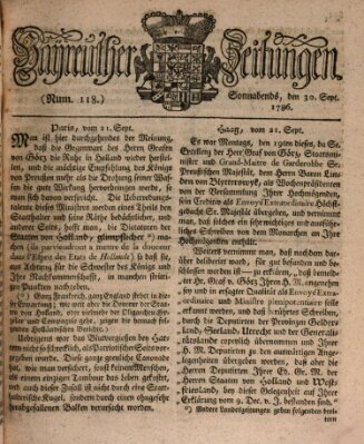 Bayreuther Zeitung Samstag 30. September 1786