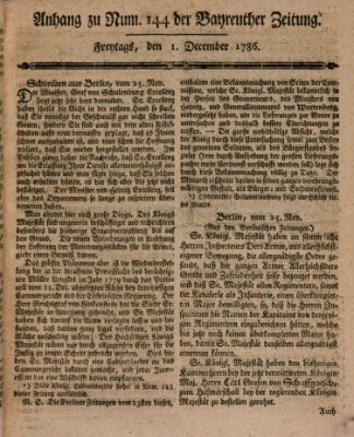 Bayreuther Zeitung Freitag 1. Dezember 1786