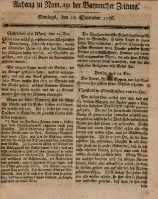 Bayreuther Zeitung Montag 18. Dezember 1786