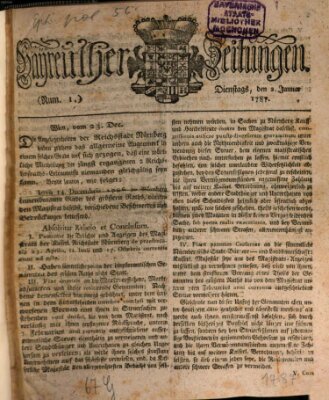 Bayreuther Zeitung Dienstag 2. Januar 1787