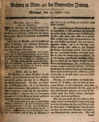 Bayreuther Zeitung Montag 23. April 1787