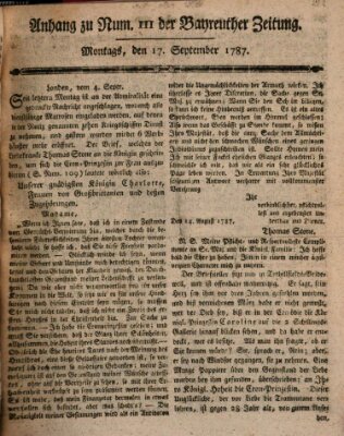 Bayreuther Zeitung Montag 17. September 1787