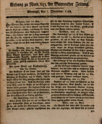 Bayreuther Zeitung Montag 1. Dezember 1788