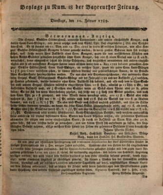 Bayreuther Zeitung Dienstag 10. Februar 1789