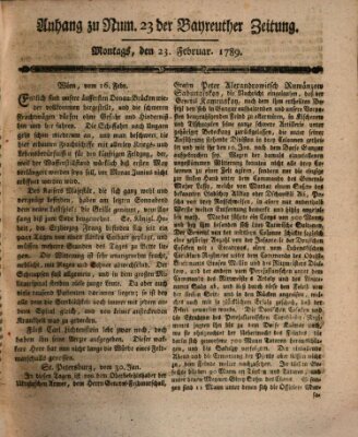 Bayreuther Zeitung Montag 23. Februar 1789