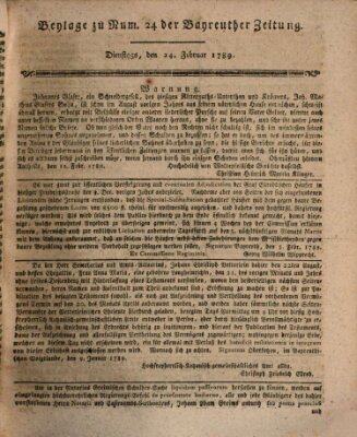 Bayreuther Zeitung Dienstag 24. Februar 1789