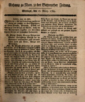 Bayreuther Zeitung Montag 16. März 1789