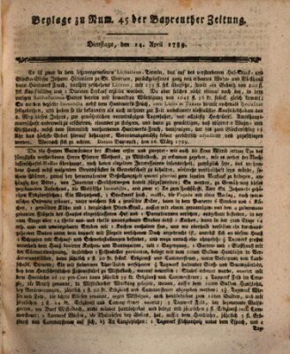 Bayreuther Zeitung Dienstag 14. April 1789