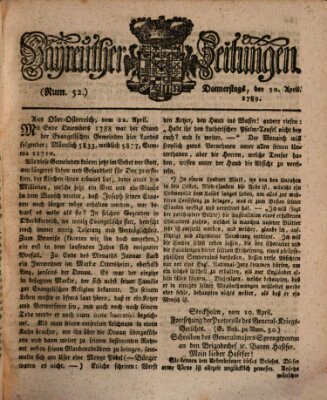 Bayreuther Zeitung Donnerstag 30. April 1789