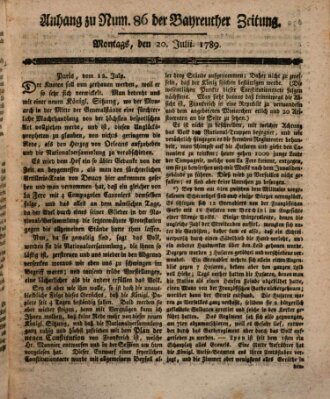 Bayreuther Zeitung Montag 20. Juli 1789