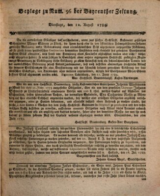 Bayreuther Zeitung Mittwoch 12. August 1789