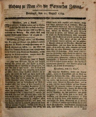 Bayreuther Zeitung Freitag 21. August 1789