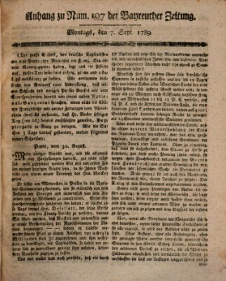 Bayreuther Zeitung Montag 7. September 1789