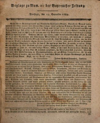 Bayreuther Zeitung Dienstag 15. September 1789