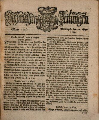 Bayreuther Zeitung Dienstag 22. September 1789