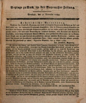 Bayreuther Zeitung Dienstag 3. November 1789