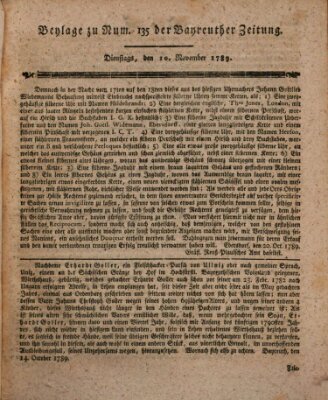 Bayreuther Zeitung Dienstag 10. November 1789