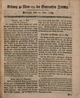 Bayreuther Zeitung Freitag 20. November 1789
